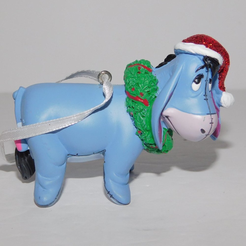Hallmark 2018 Winnie the Pooh EEYORE Christmas Ornament Glitter Santa Hat Wreath